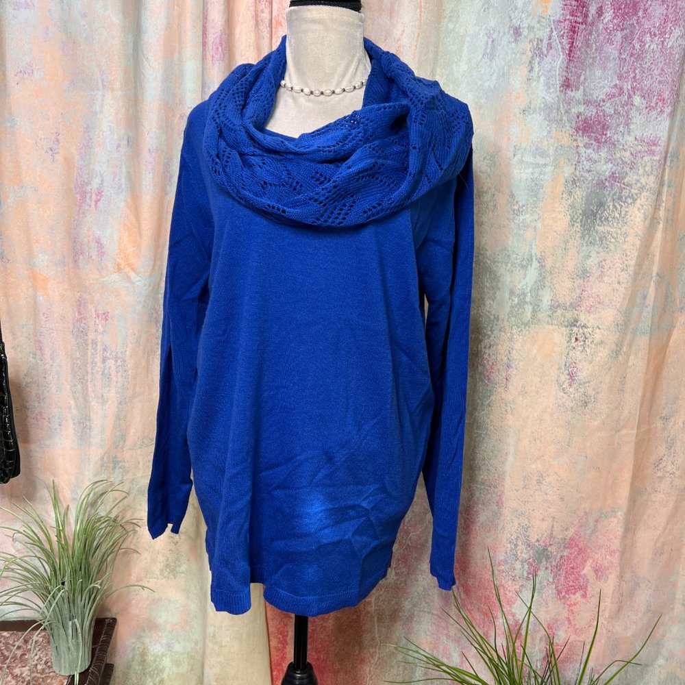 📌Carolyn Taylor Royal Blue Sweater - Pullover w detachable Infinity Loop Scarf